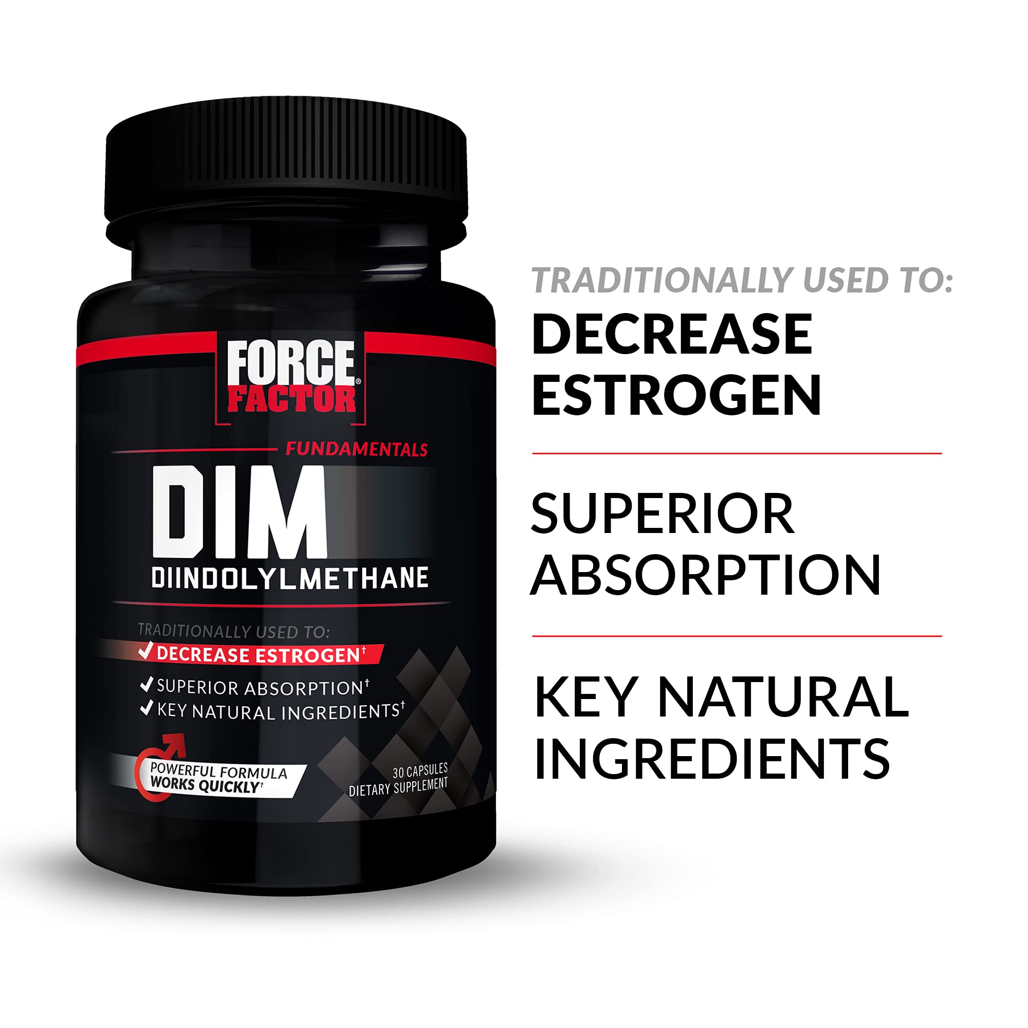 Force Factor DIM bottle front label shows 300mg DIM per capsule.