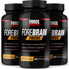 Force Factor Forebrain Focus bottle with capsules supports daily focus and mental clarity