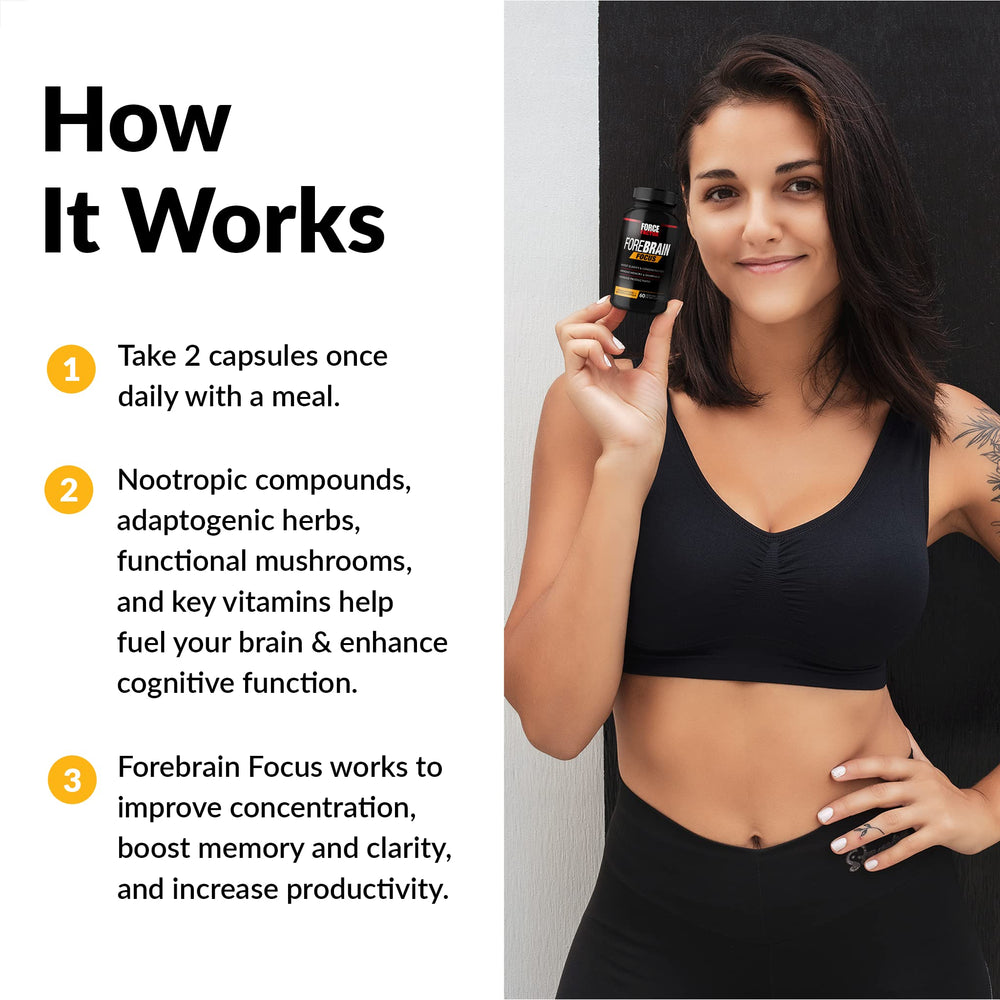 Front view of Forebrain Focus bottle signals stimulant-free brain support