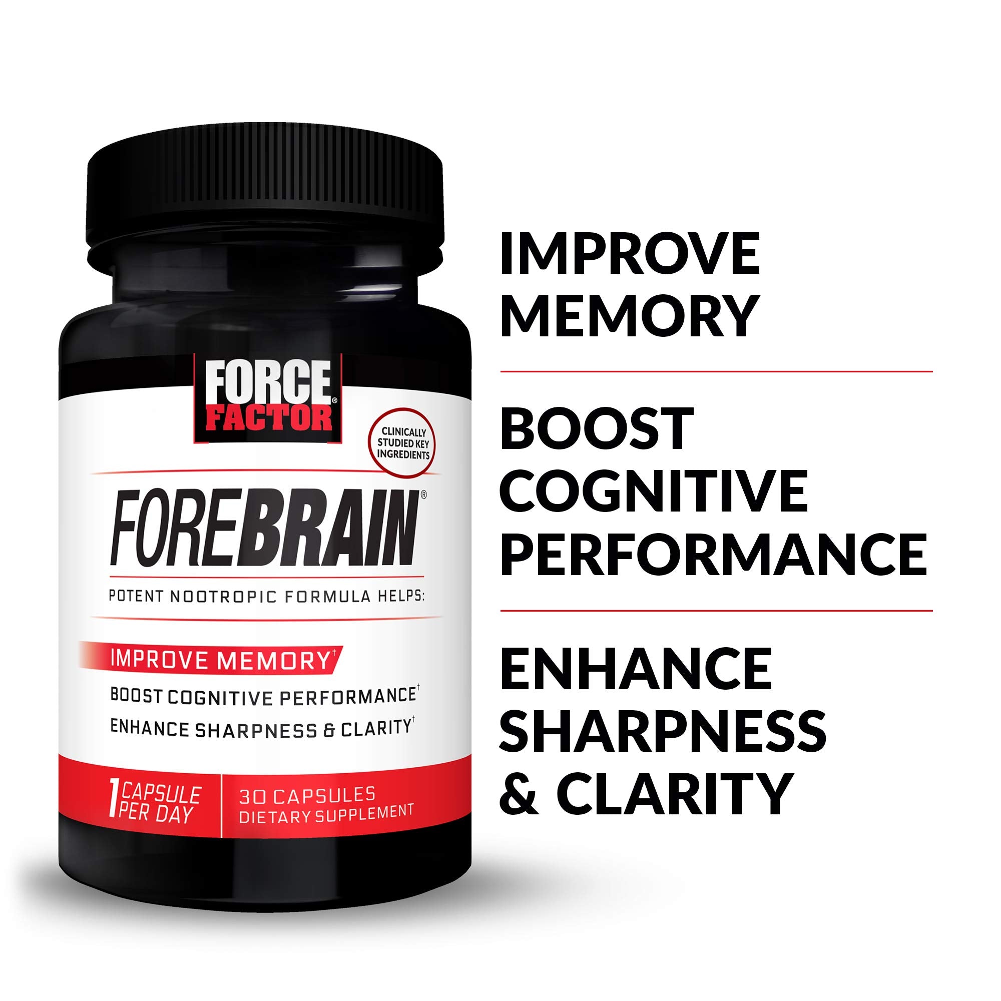 Front of Force Factor Forebrain packaging highlighting triple-action