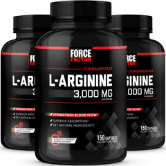 Force Factor L-Arginine 3-Pack bottle front shows nitric oxide support for workouts