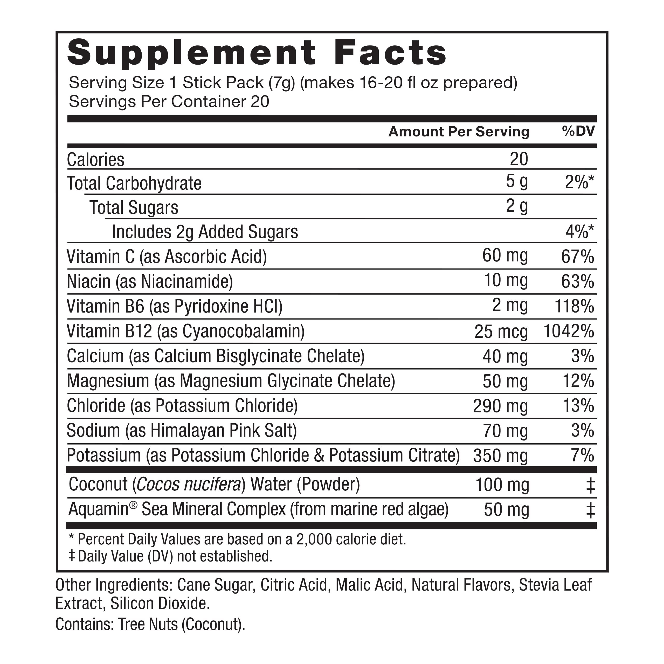 Force Factor Liquid Labs coconut-water and mineral icons highlight hydration support.