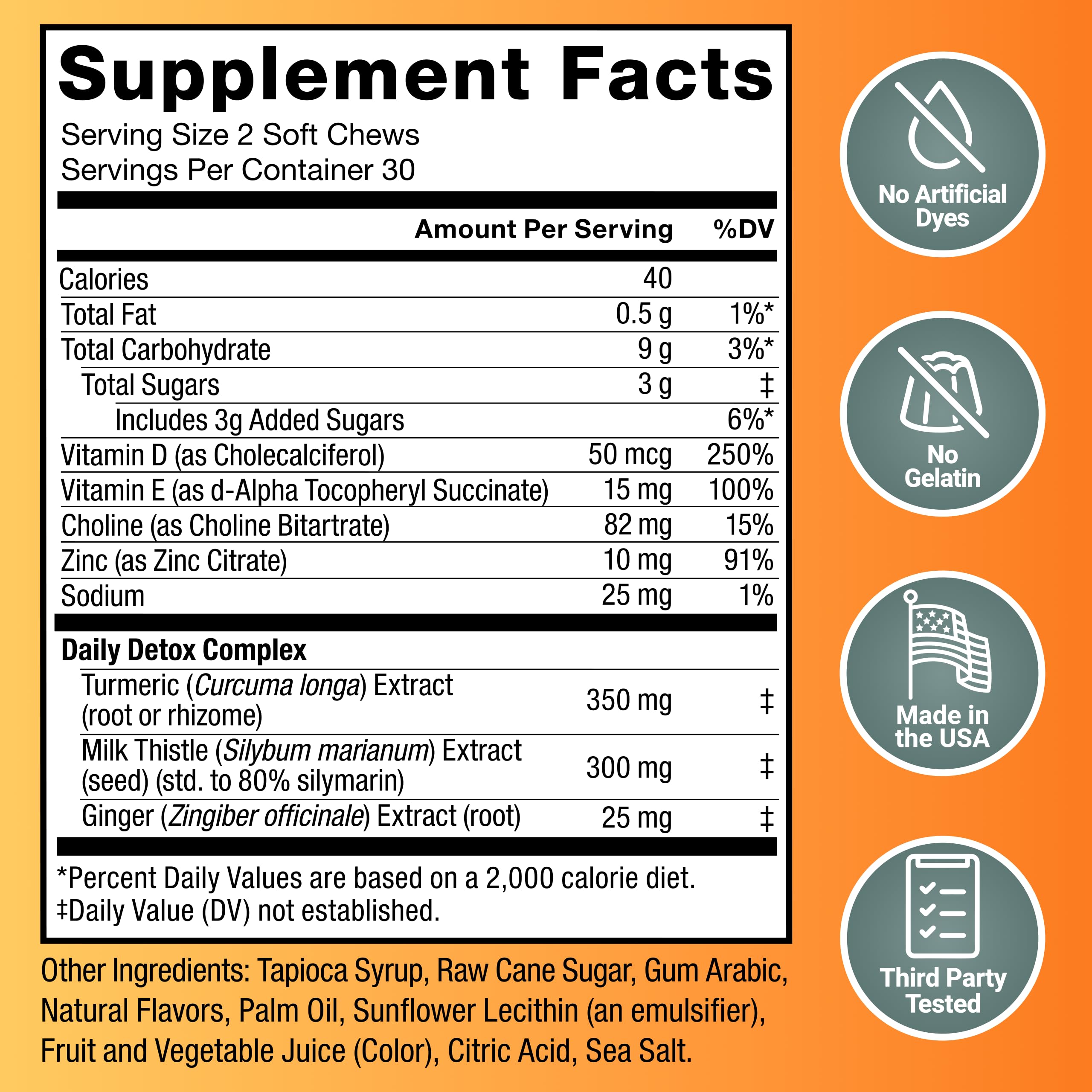 Closeup of Label on Force Factor Liver Detox Soft Chews highlighting 80% silymarin