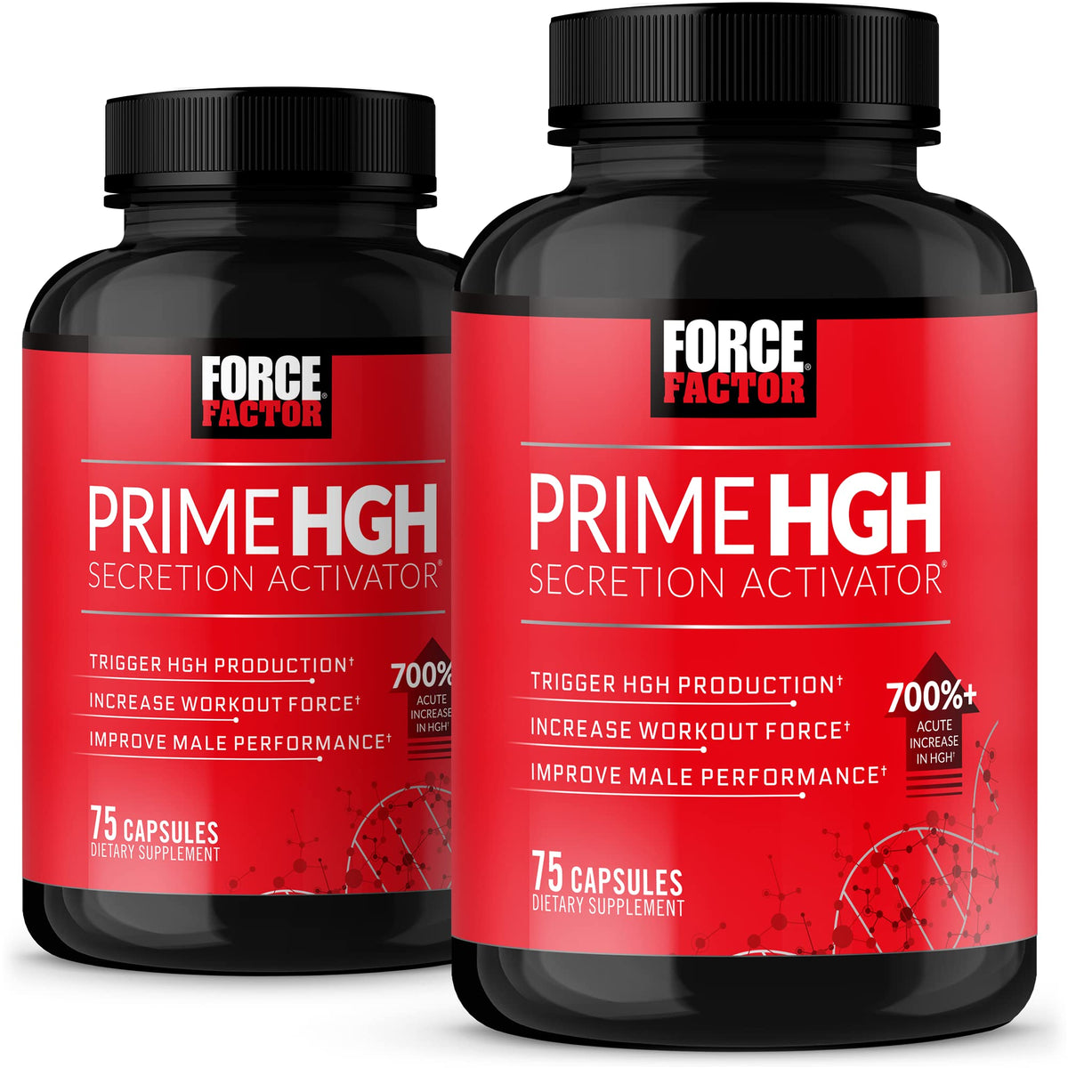 Force Factor Prime HGH Secretion Activator bottle on gym mat for enhanced training focus.