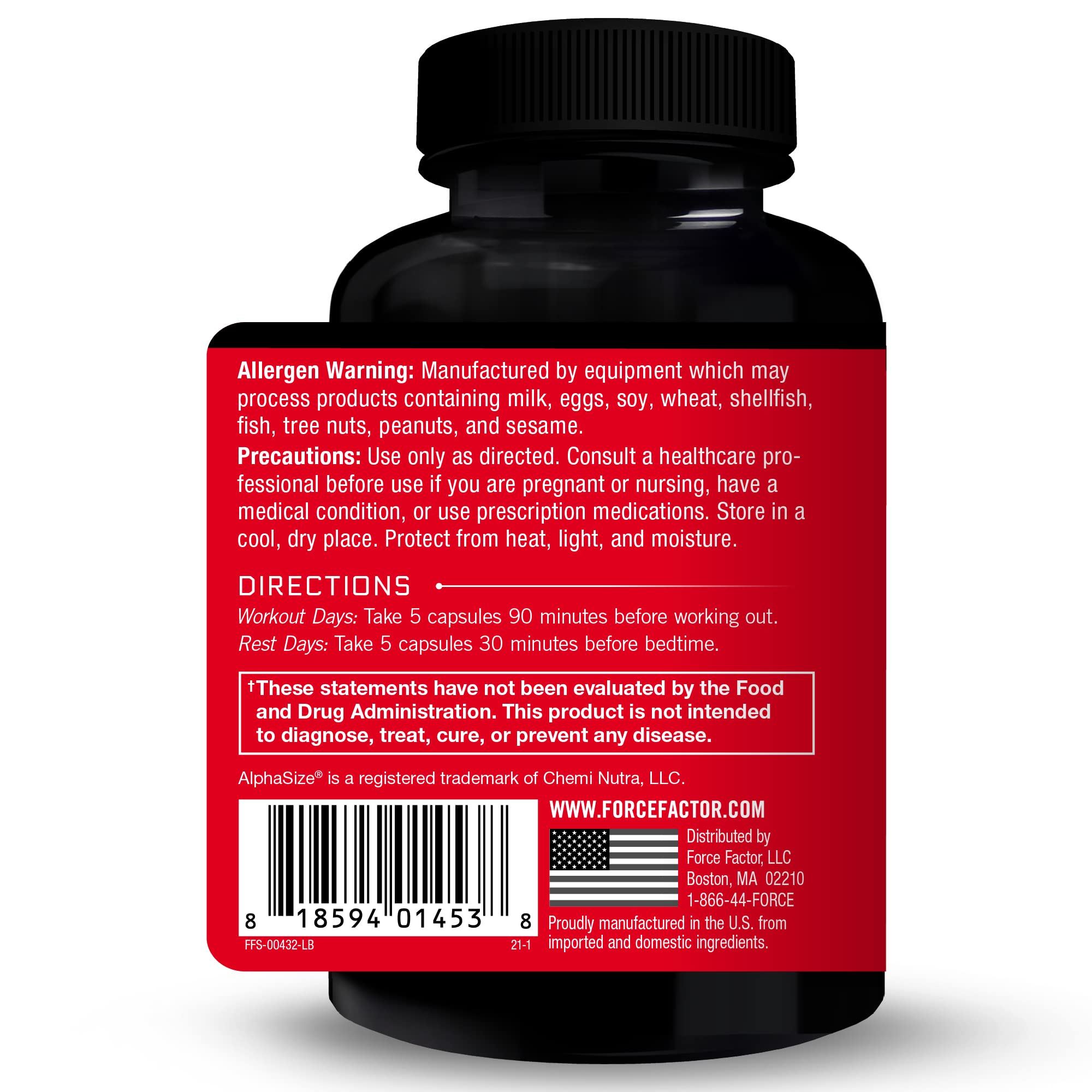 Force Factor Prime HGH Secretion label close-up highlights AlphaSize blend and intended use.