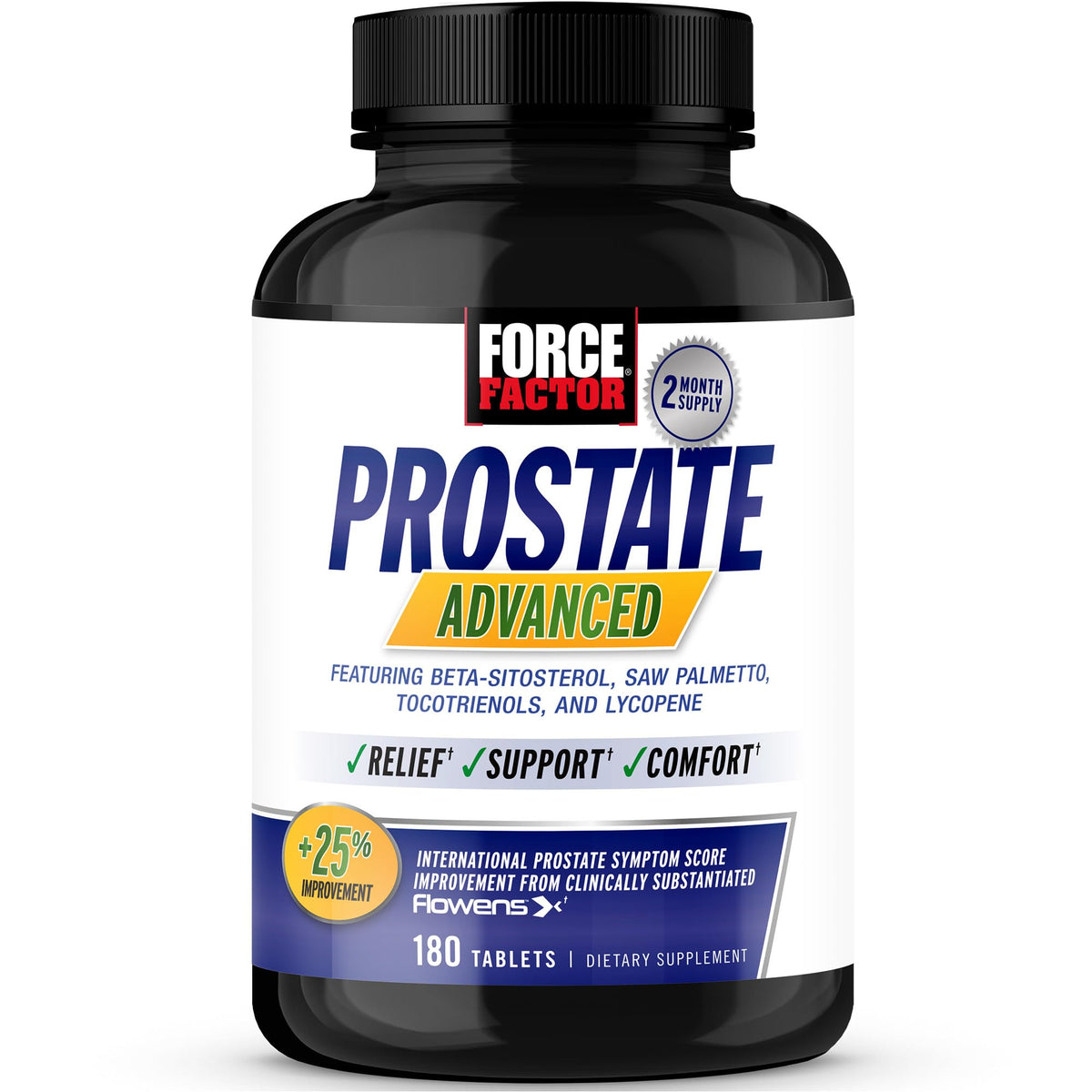 Force Factor Prostate Advanced bottle front showing premium urinary support product.