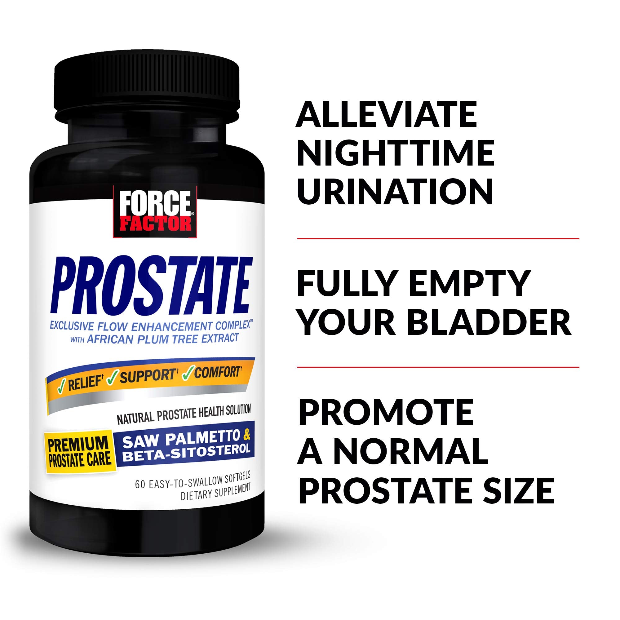 Force Factor Prostate bottle back view with directions and usage.