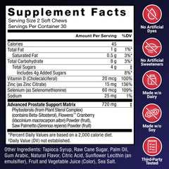 Nutrition label detail on the Force Factor Prostate Soft Chews package.
