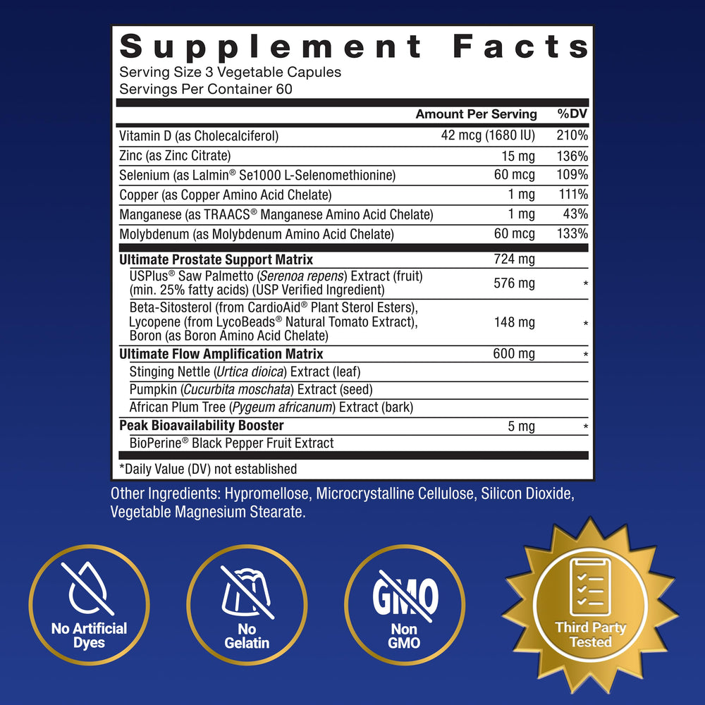Force Factor Prostate Ultimate third-party testing seal indicating quality assurance