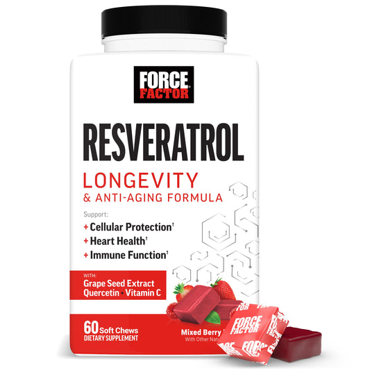 Force Factor Resveratrol bottle for easy daily longevity support.