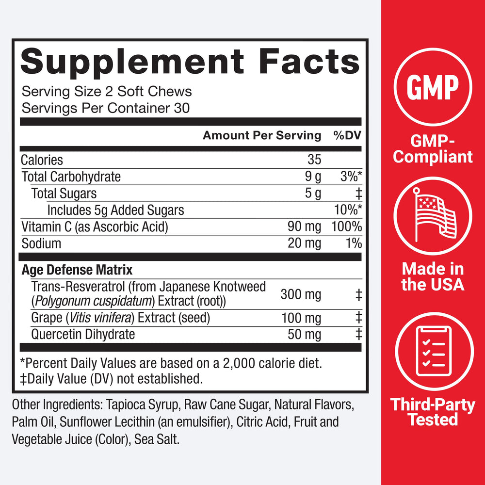 Force Factor Resveratrol individually wrapped chews for on-the-go convenience.