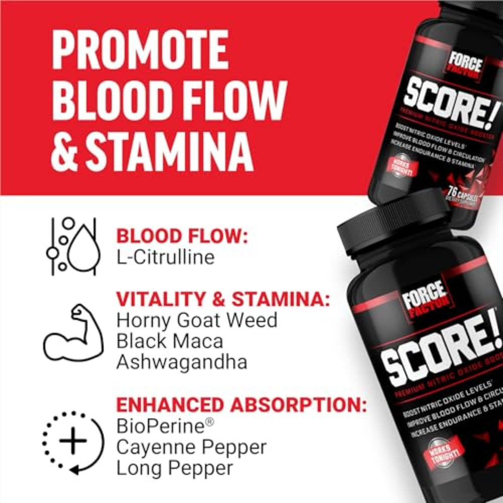 Force Factor Score label detail showing L-Citrulline and tribulus ingredients.
