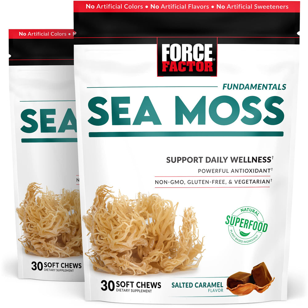 Force Factor Sea Moss Soft Chews bottle with salted caramel flavor for daily immune and digestion support