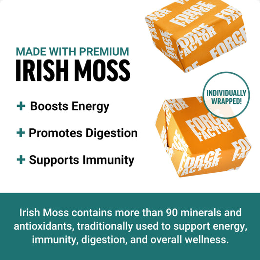 Force Factor Sea Moss Soft Chews 2-pack packaging highlighting non-GMO and gluten-free formulation