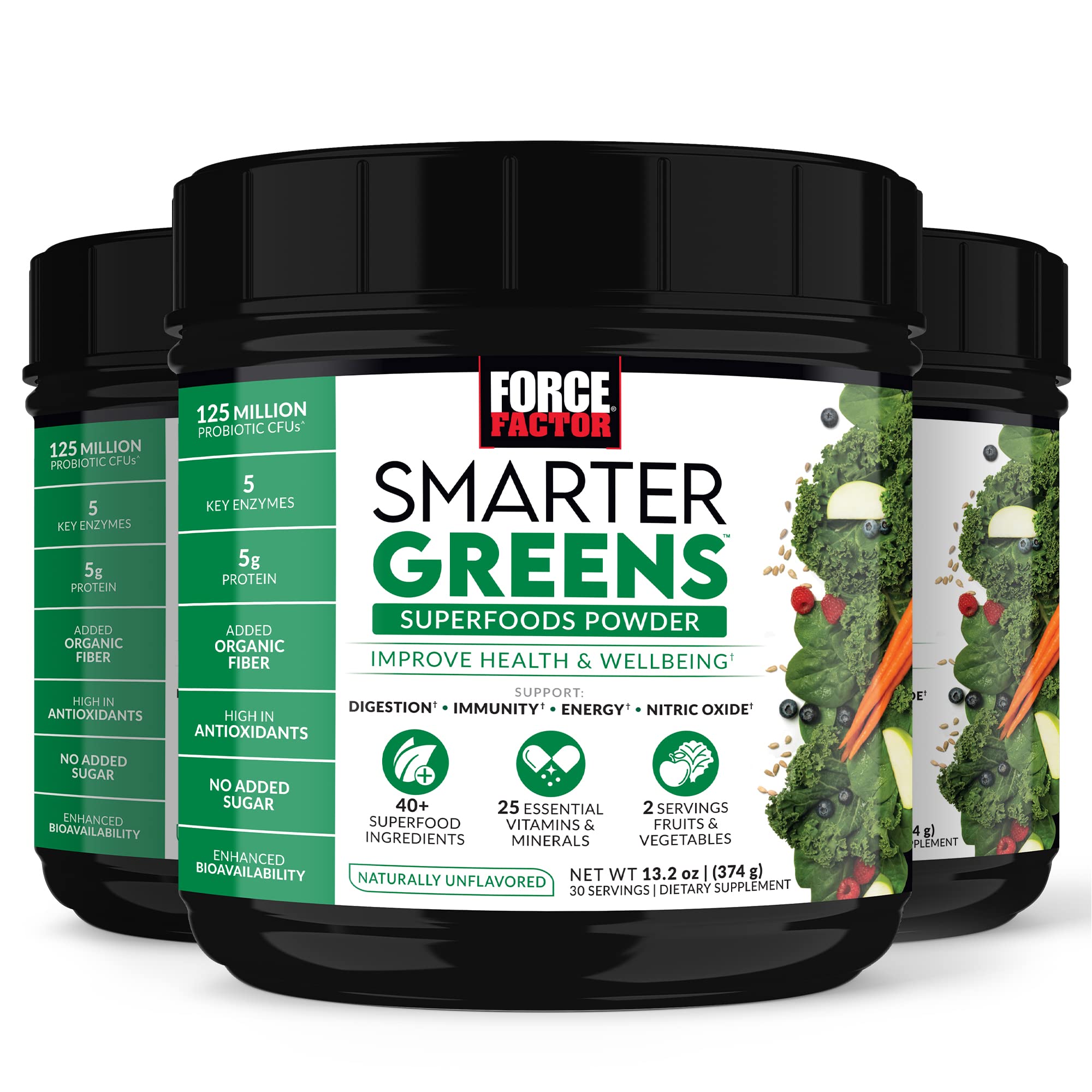 Force Factor Smarter Greens bottle front showing premium greens blend for daily energy