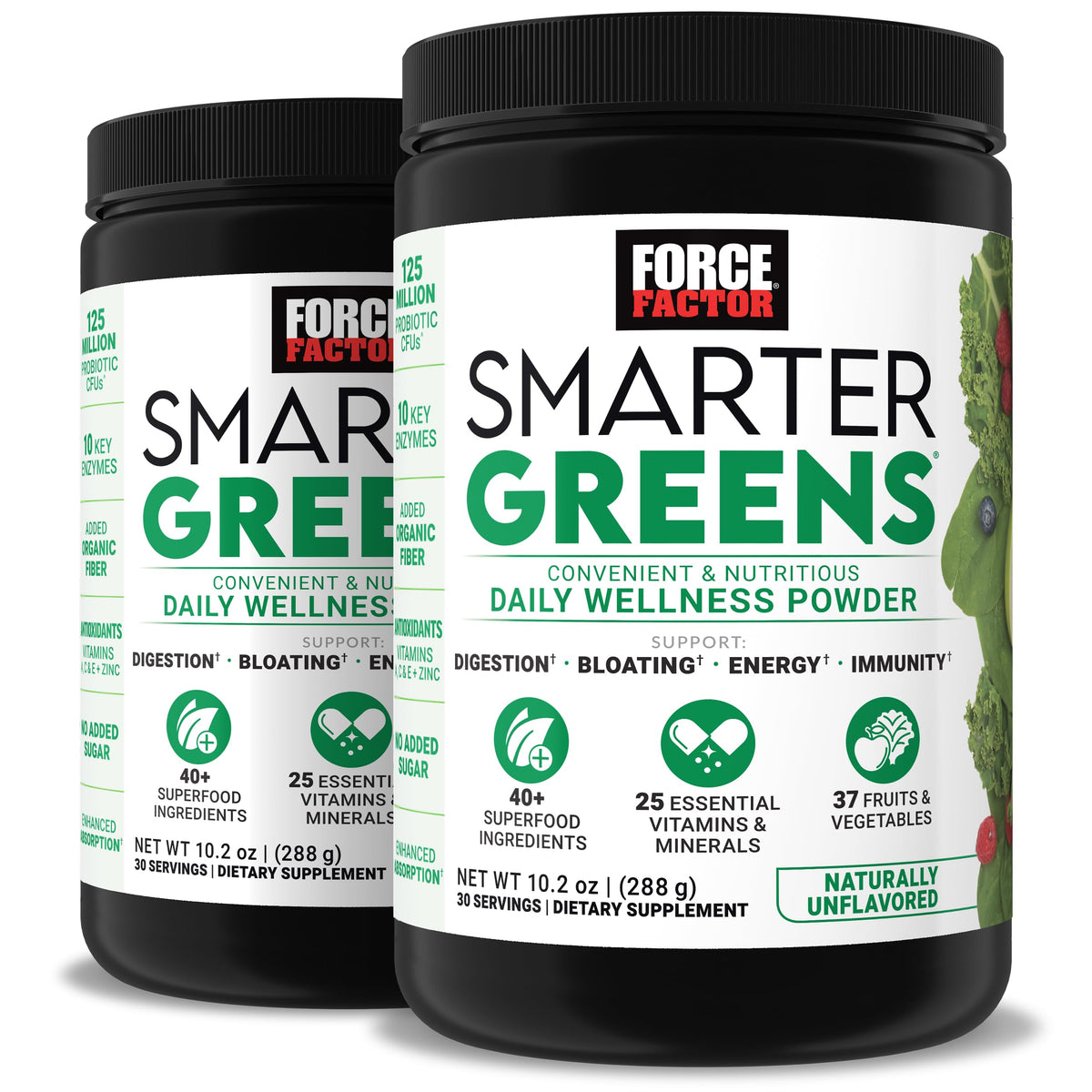 Force Factor Smarter Greens daily wellness powder tub for easy daily nutrition and energy support.