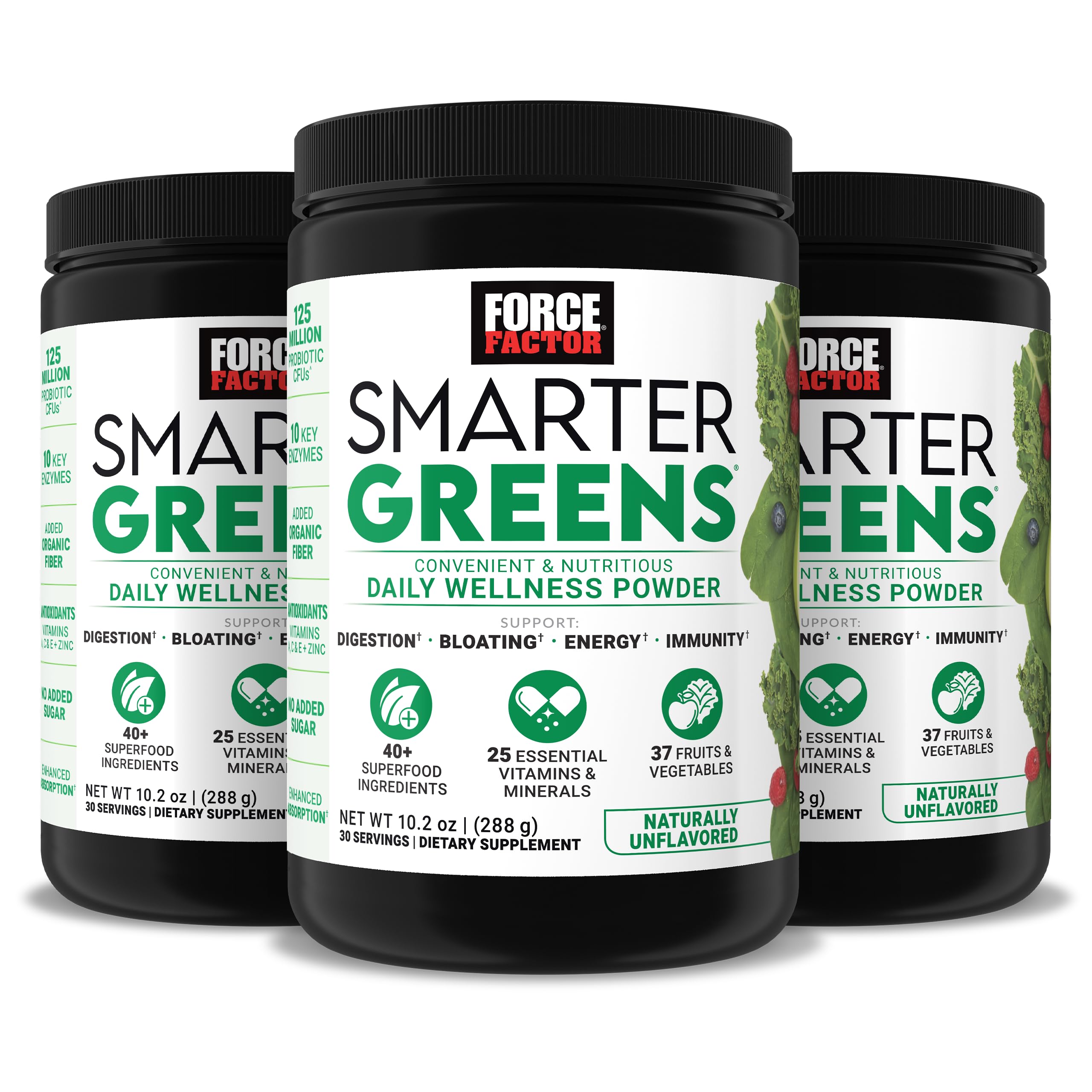 Force Factor Smarter Greens packaging tub shown for daily nutrition on the go