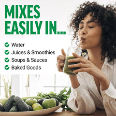 Smarter Greens powder swirls in water with vibrant color daily