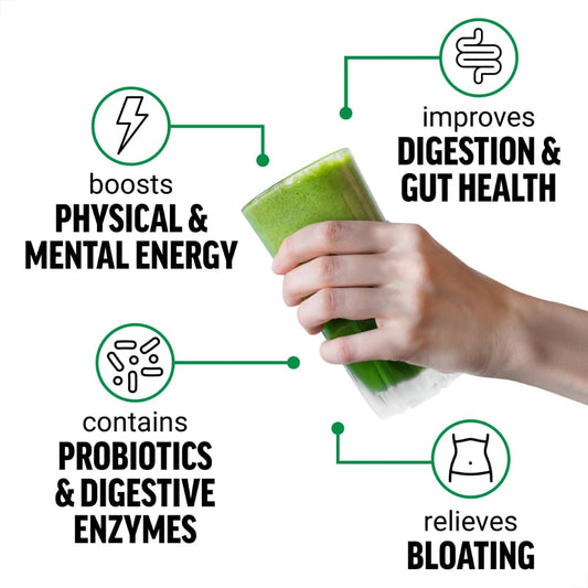 Scoop of Smarter Greens powder measured for easy serving