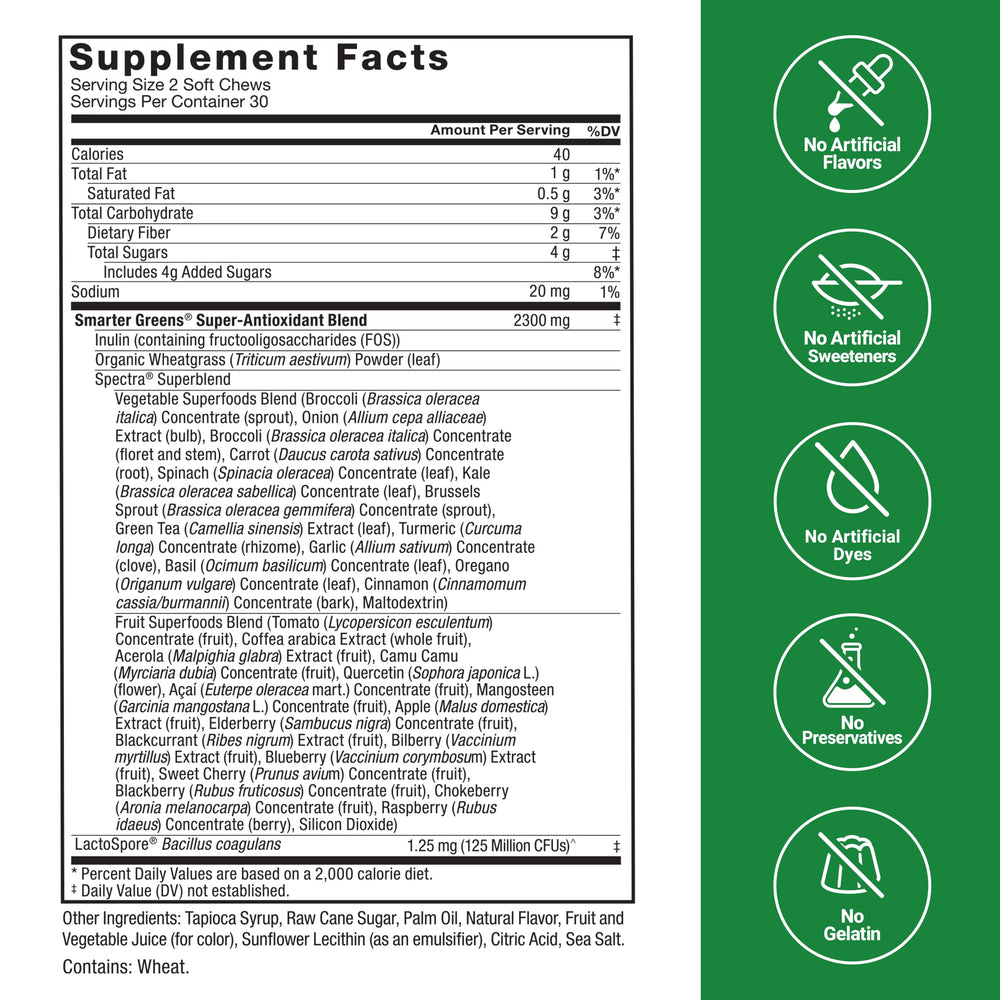 FORCE FACTOR Smarter Greens Soft Chews individual chew ready to enjoy