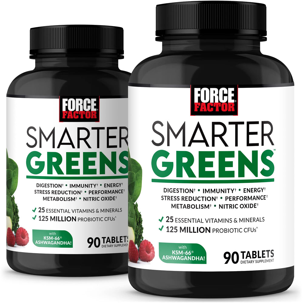 Force Factor Smarter Greens tablets bottle front view supporting daily digestion and energy
