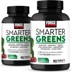 Force Factor Smarter Greens tablets bottle front view supporting daily digestion and energy