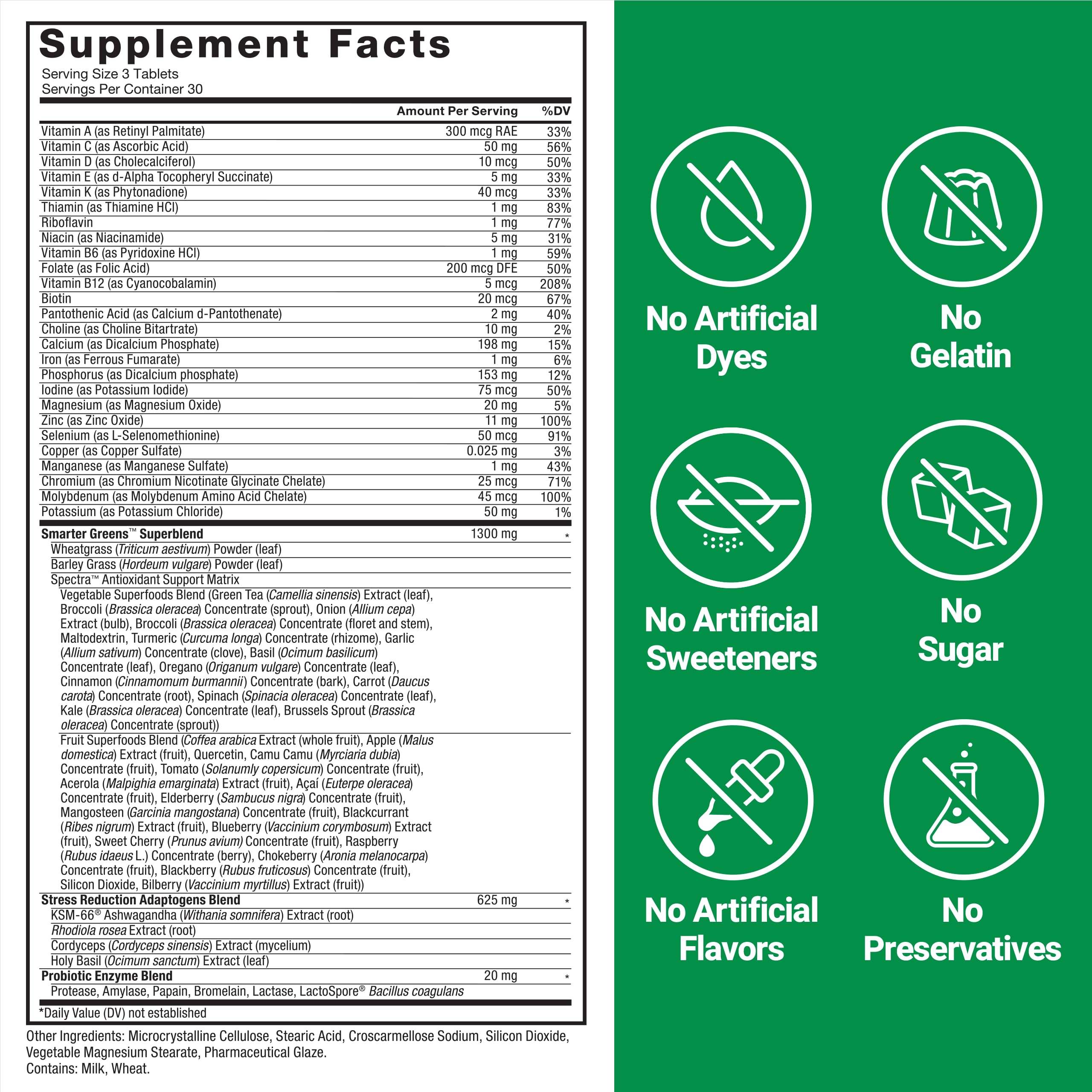 Force Factor Smarter Greens ingredients list featuring kale, broccoli, turmeric
