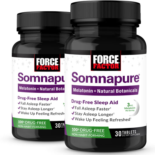 Force Factor Somnapure front label showing 60 tablets for natural sleep support