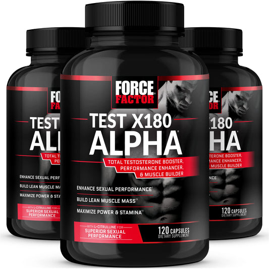 Force Factor Test X180 Alpha bottle front, ready to support performance-focused workouts