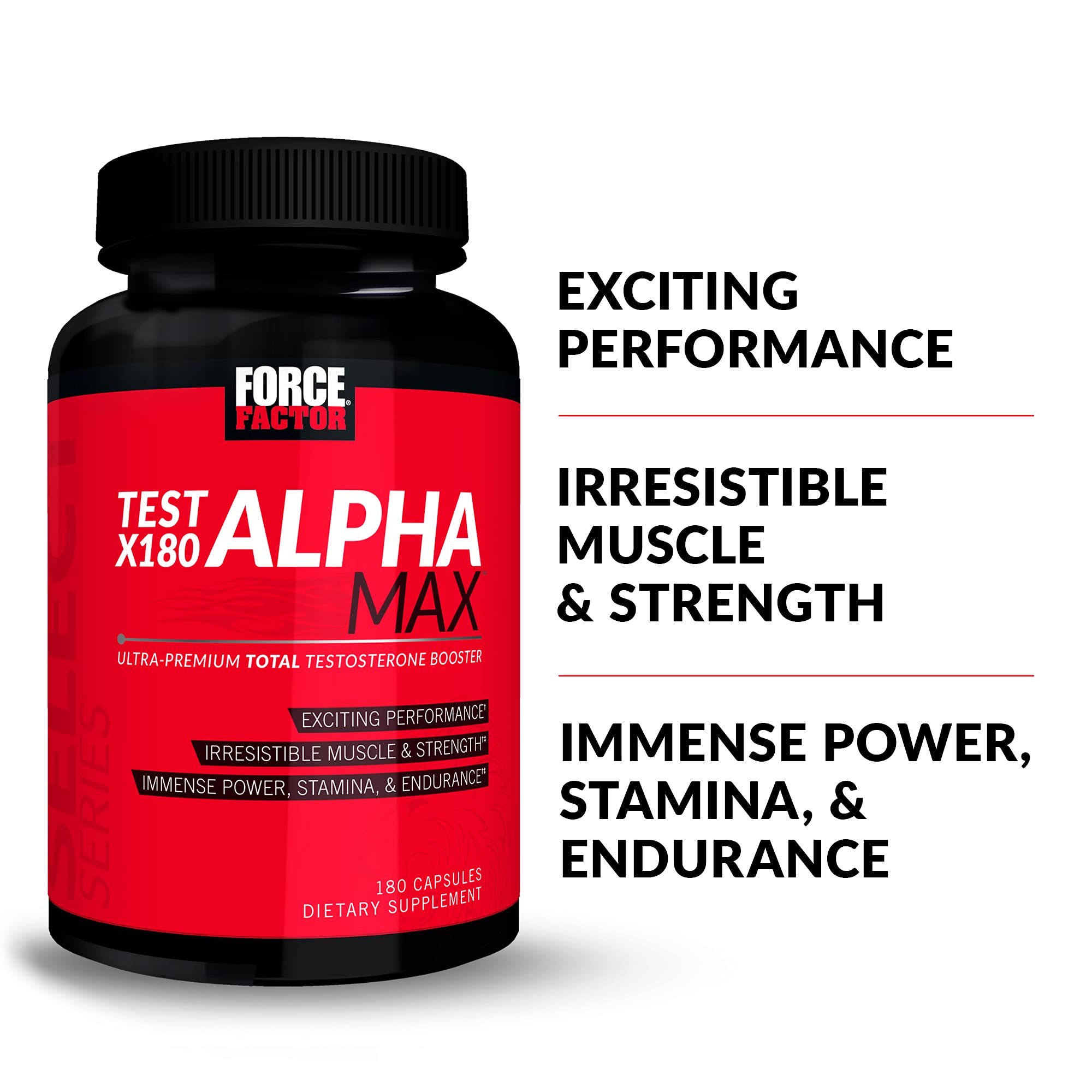 Force Factor Test X180 Alpha Max bottle back label highlighting ingredients