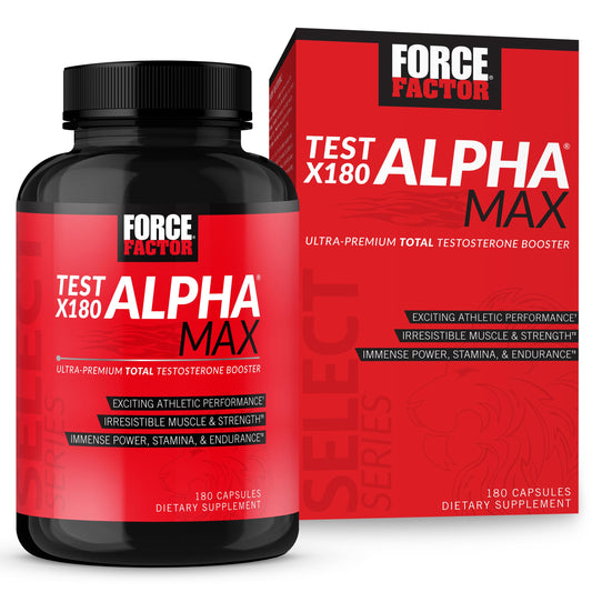 Force Factor Test X180 Alpha Max bottle-front showcases premium athletic support