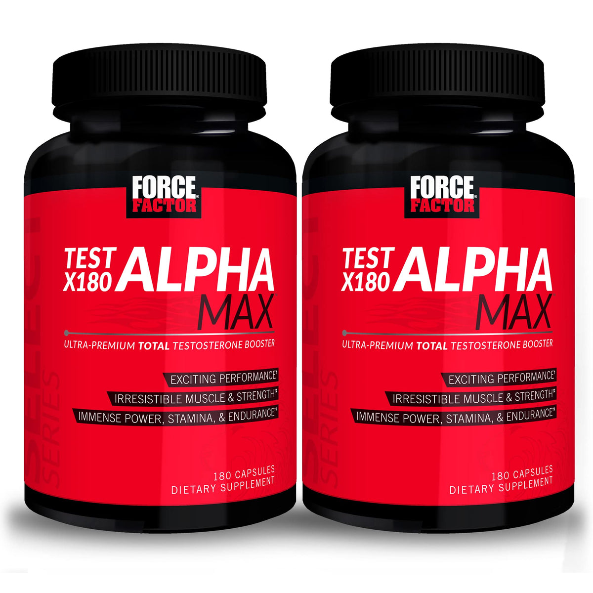 Force Factor Test X180 Alpha Max bottle front showing premium workout formula