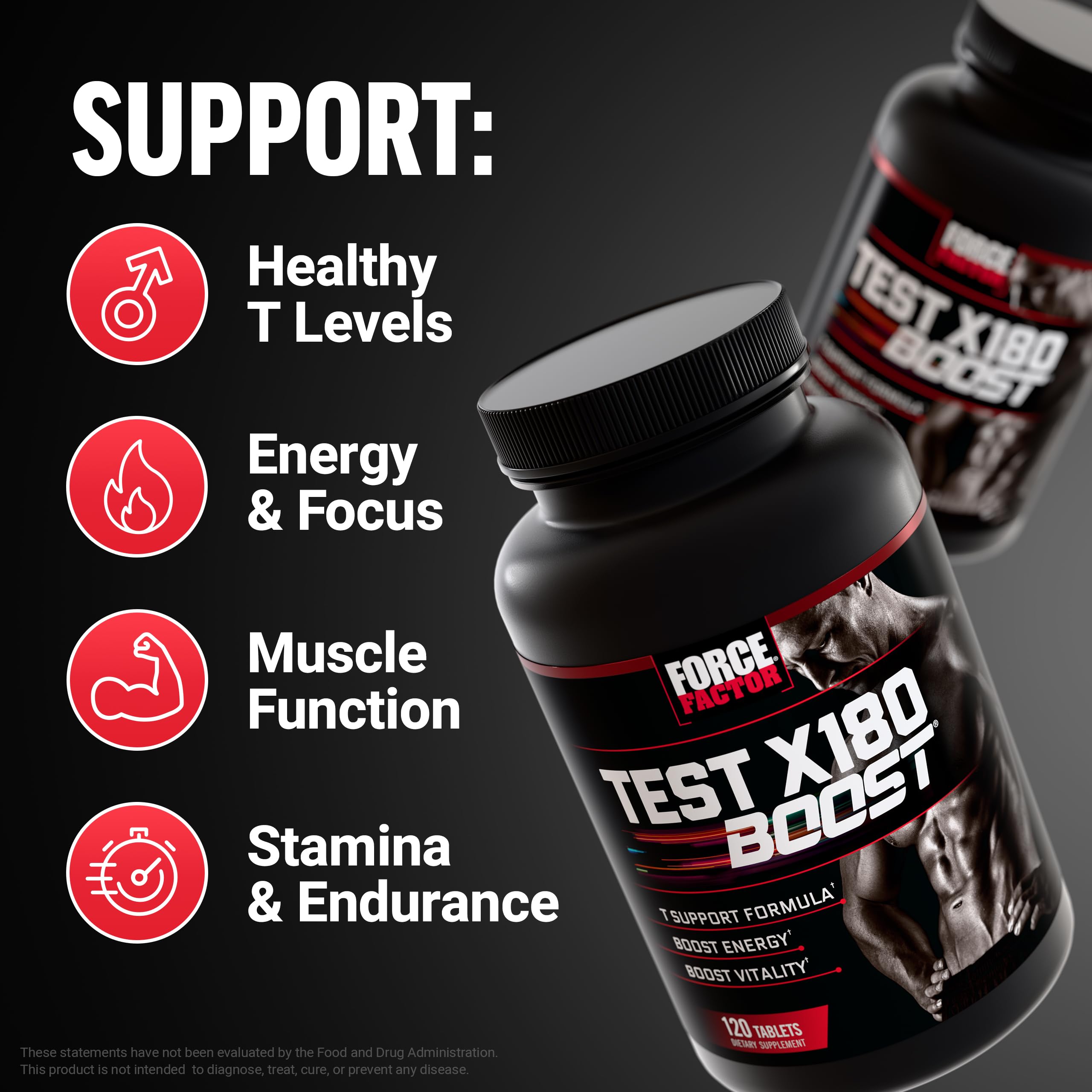 Force Factor Test X180 Boost packaging display on shelf with clear branding