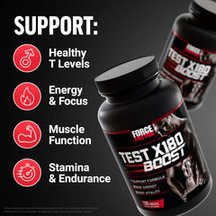 Force Factor Test X180 Boost packaging display on shelf with clear branding