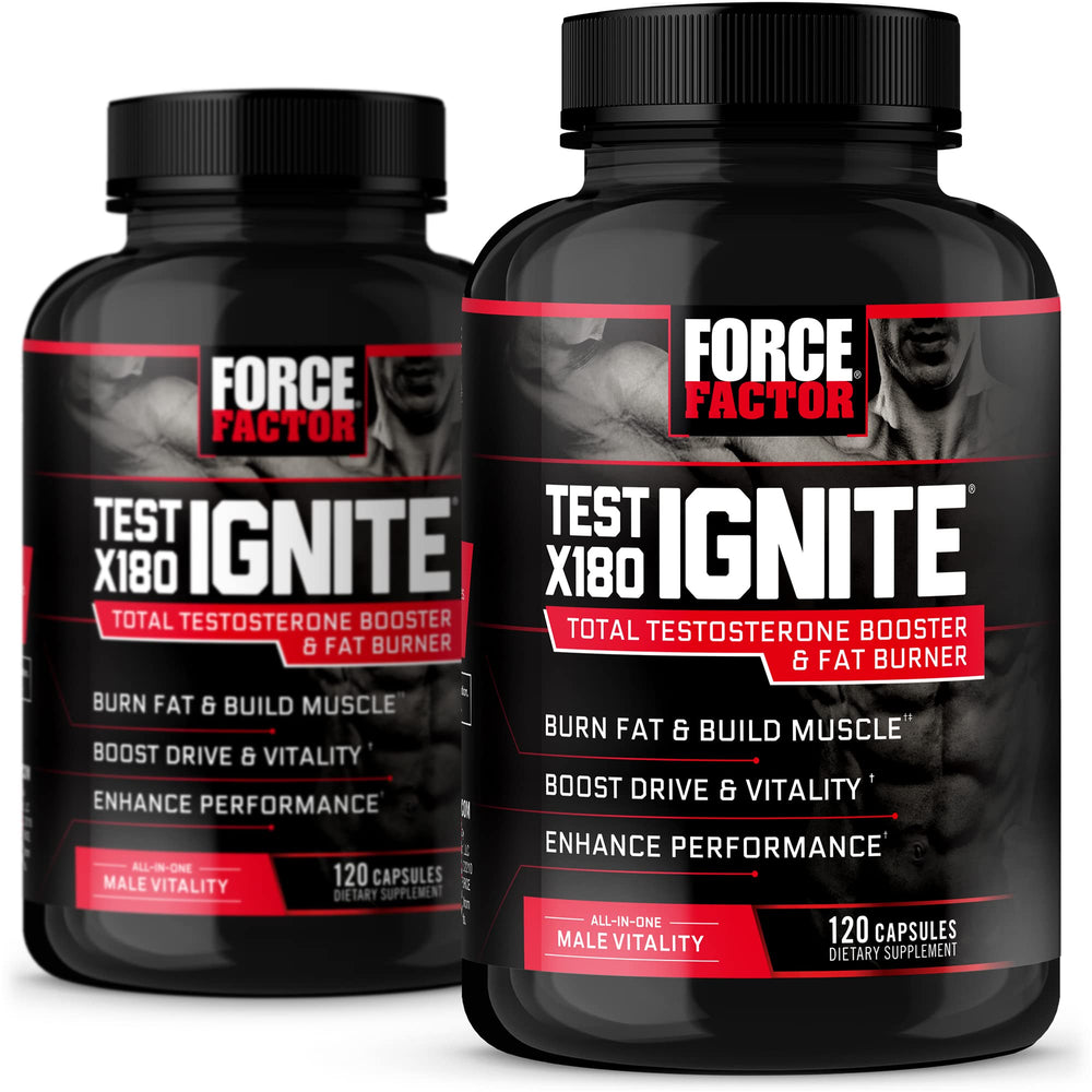 Force Factor Test X180 Ignite bottle front highlighting energy-boosting formula for workouts