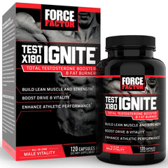 Force Factor Test X180 Ignite bottle label showing branding and energy-boosting formula.