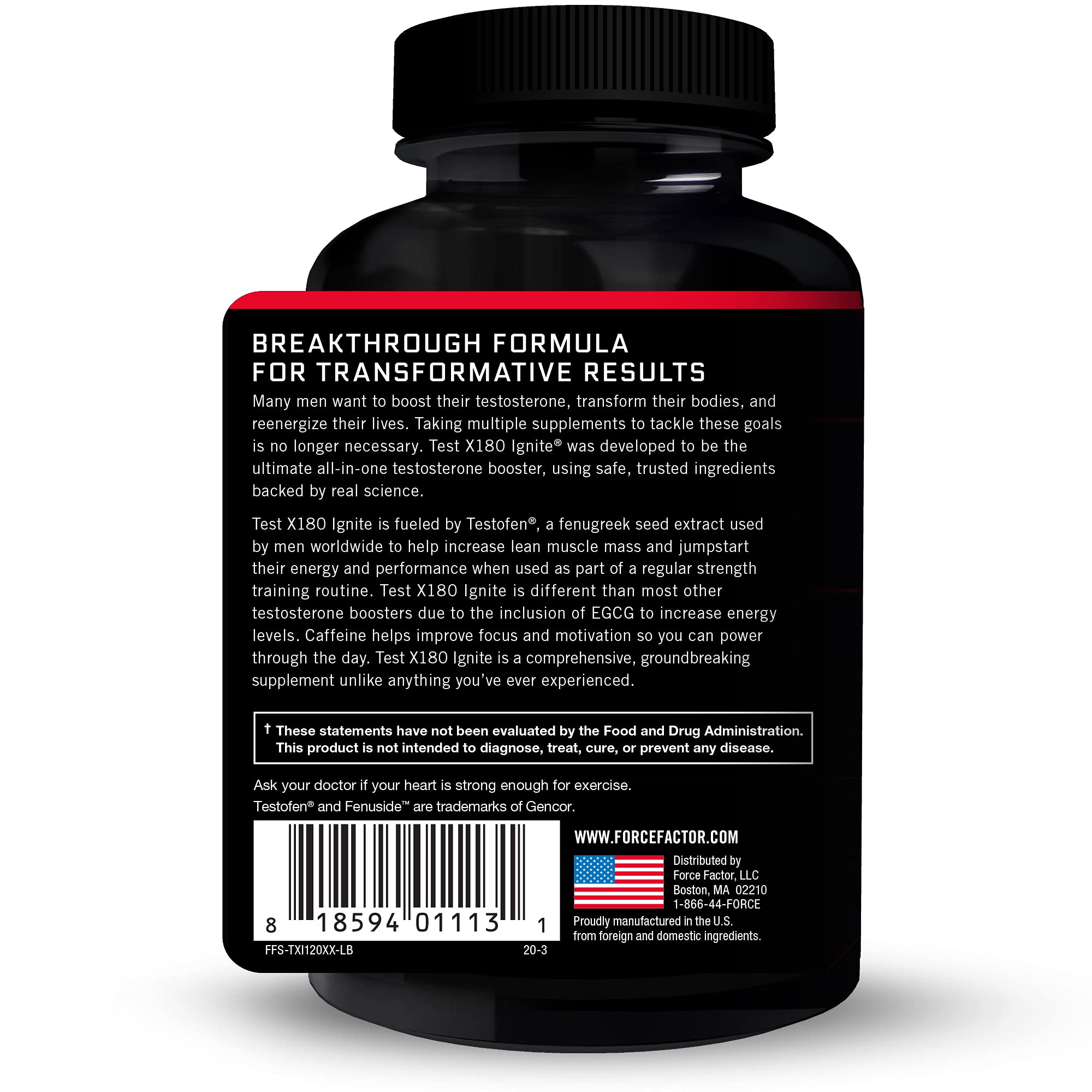 Force Factor Test X180 Ignite capsules closeup showing capsules and potency