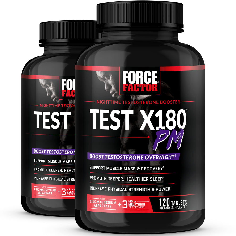 Force Factor Test X180 PM bottle-front view highlighting overnight support potential