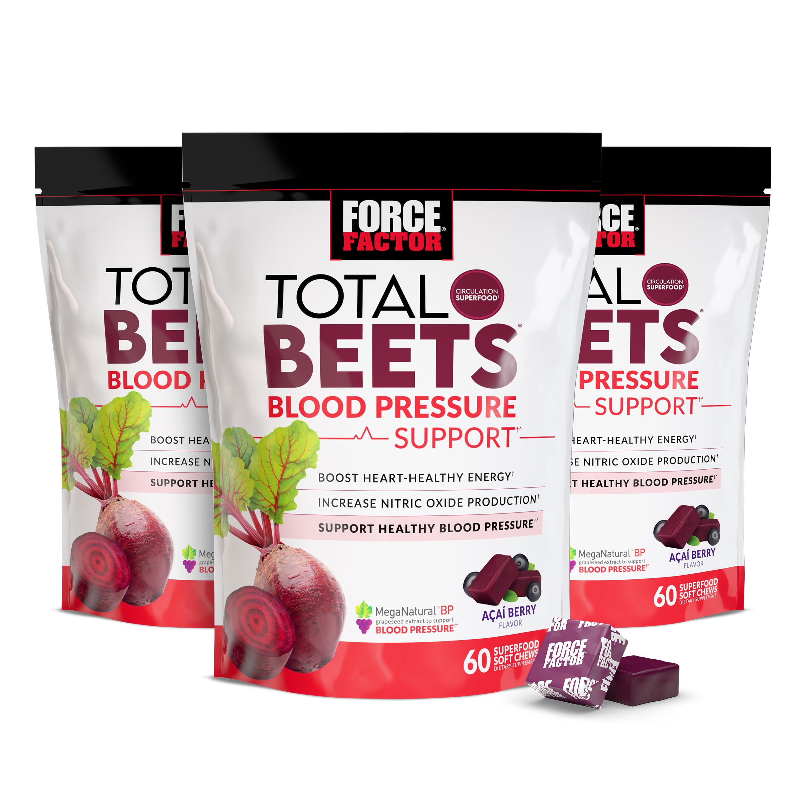 Force Factor Total Beets bottle front showing convenient heart-healthy chewables