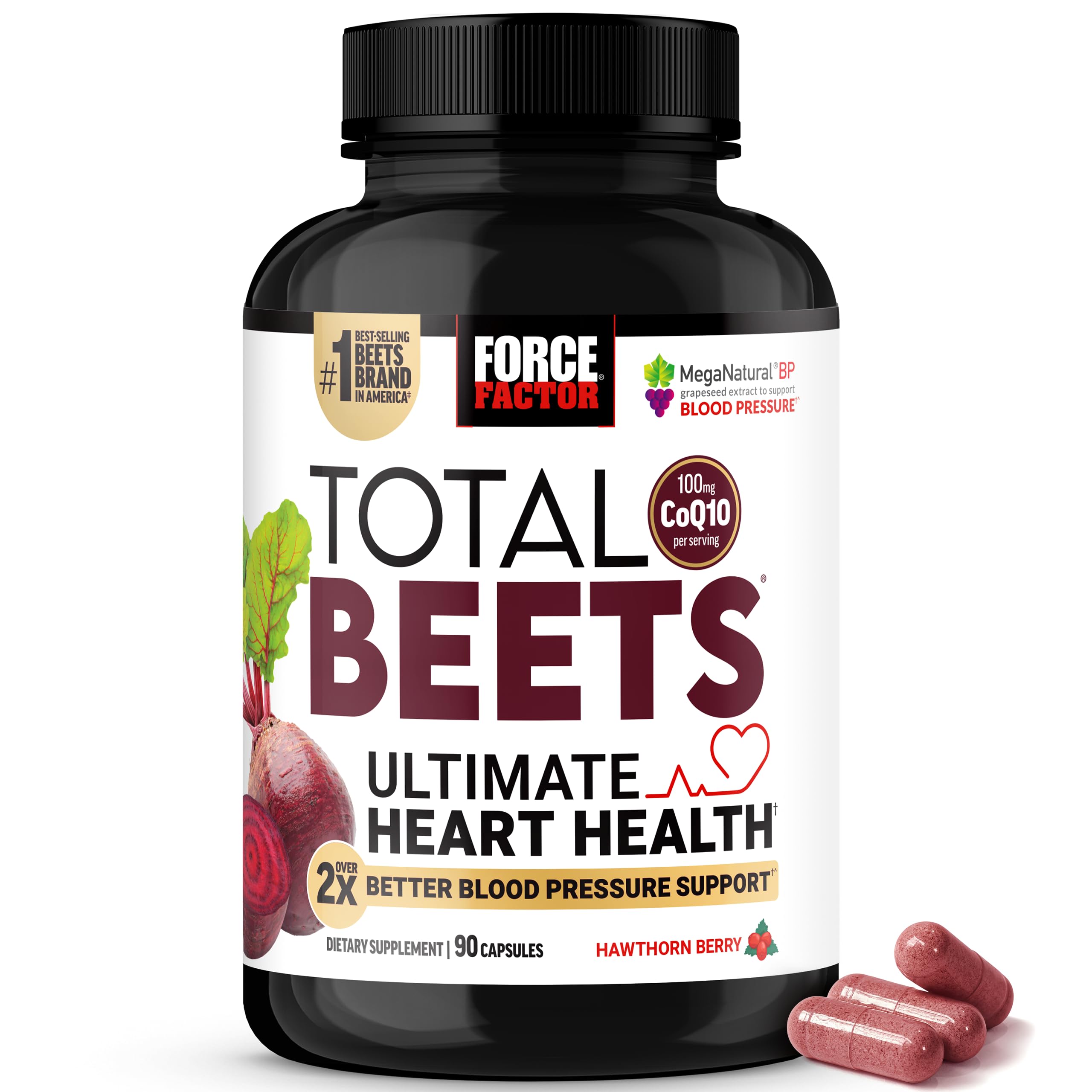 Force Factor Total Beets bottle front for cardiovascular support and daily wellness.