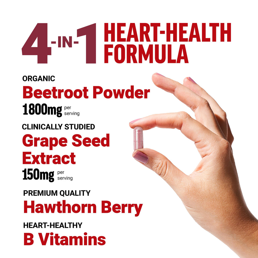 Force Factor Total Beets bottle label close-up emphasizes hawthorn berry blend for cardiovascular health support.