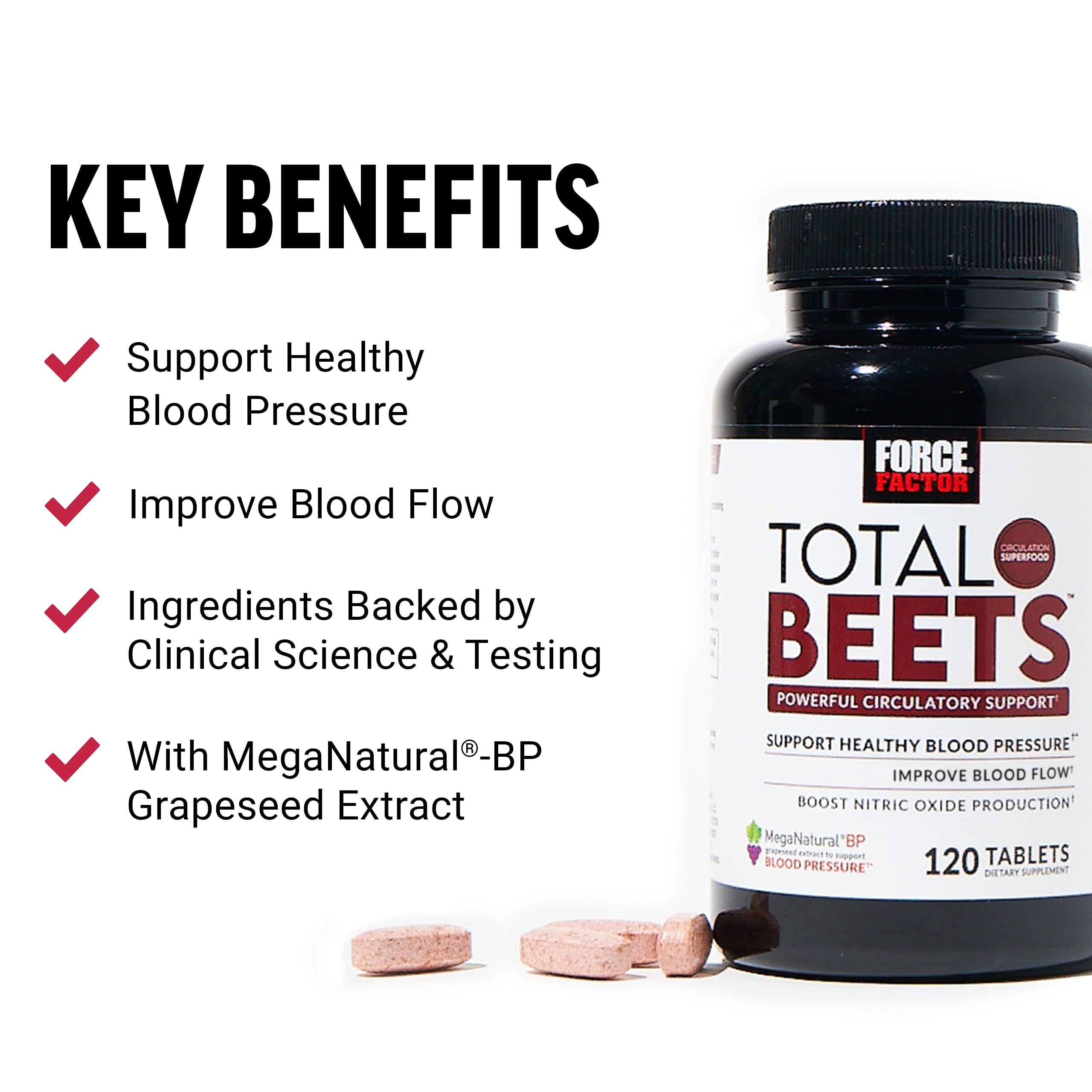 Force Factor Total Beets label close-up highlights MegaNatural-BP grapeseed extract