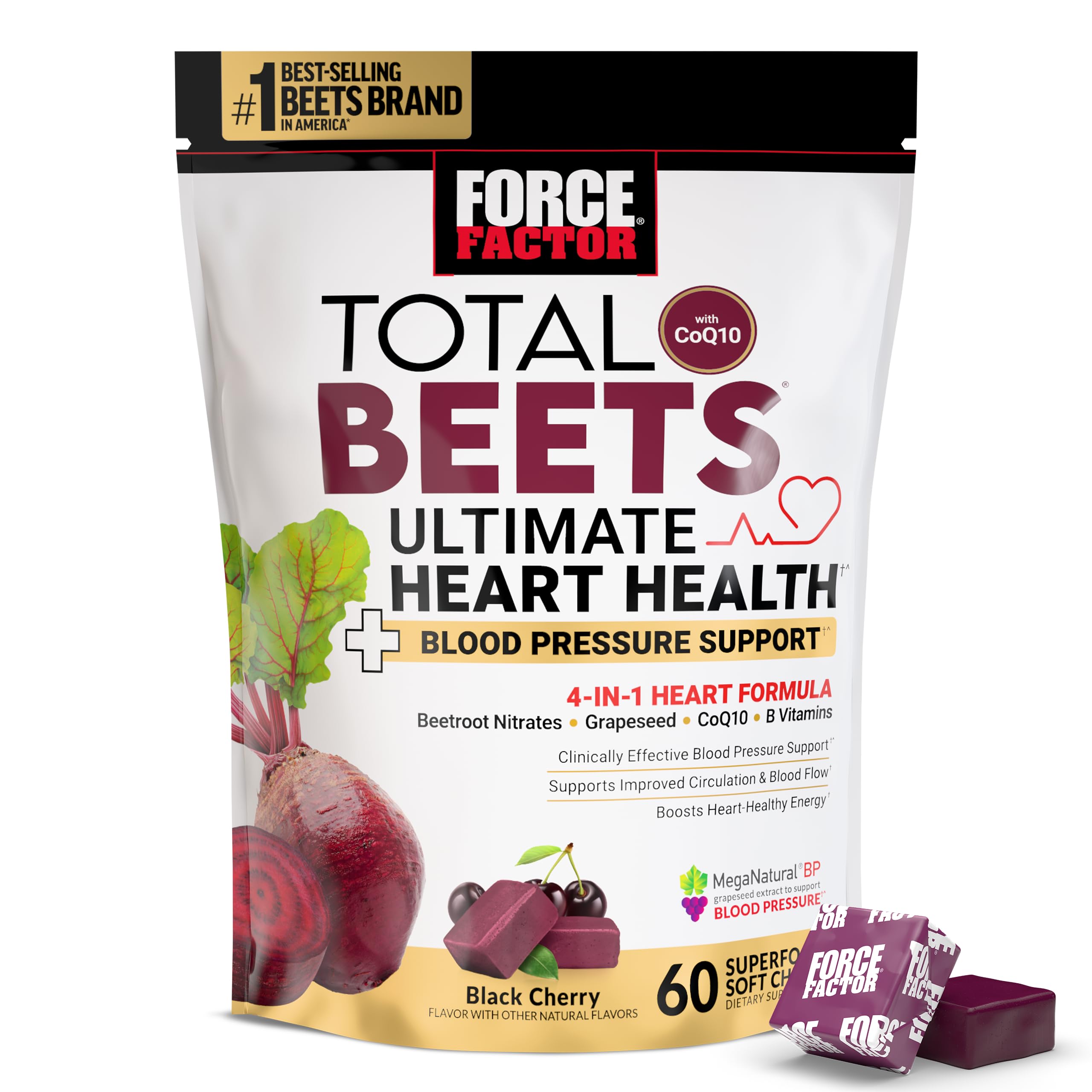Force Factor Total Beets bottle with 60 soft chews for daily heart support