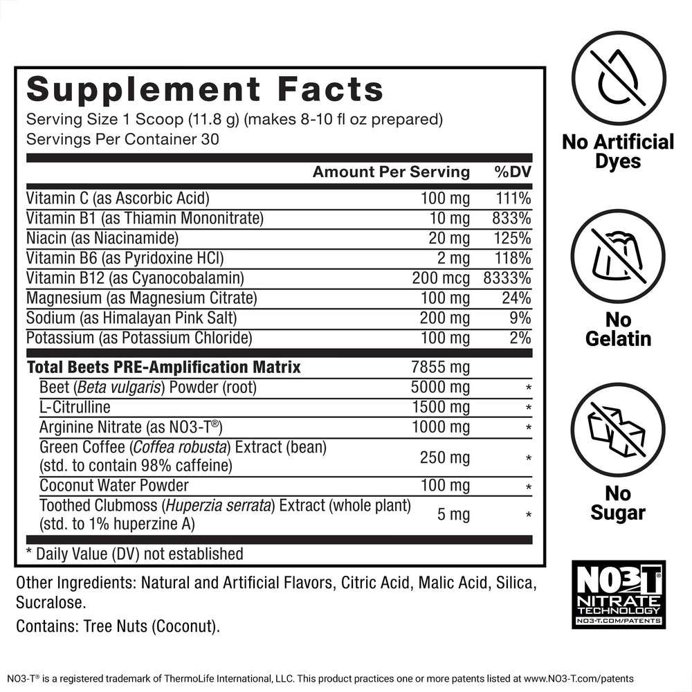 250 mg caffeine in Total Beets supports alert focus during training.