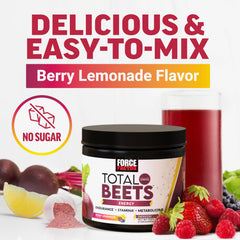 Force Factor Total Beets Energy Powder mixing in water for a quick refresh