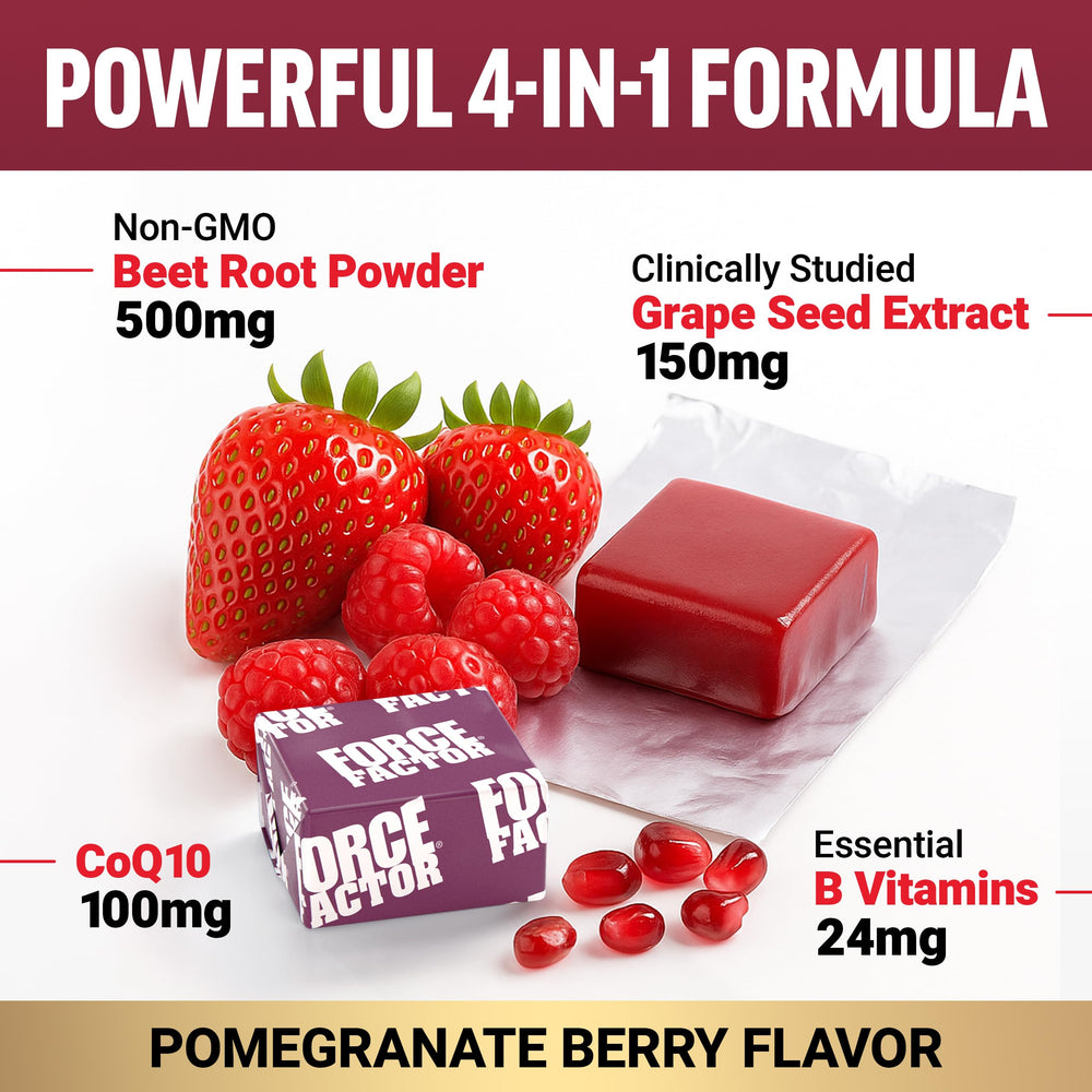 Force Factor Total Beets grapeseed extract ingredient graphic on packaging.