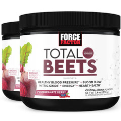 Force Factor Total Beets tub label showing beetroot blend for circulation support.