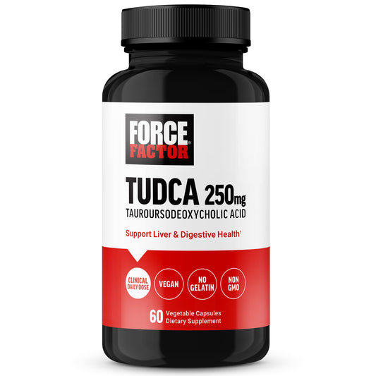 Force Factor TUDCA bottle front highlights a premium liver support formula.