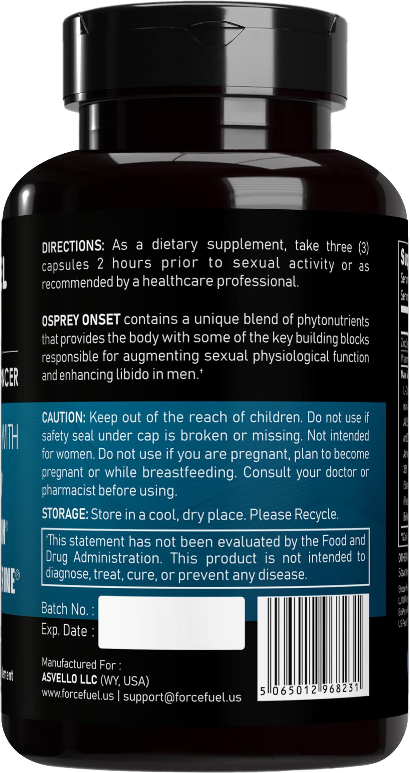 Force Fuel packaging with ingredients list hinting at natural extracts and bioavailable formula.