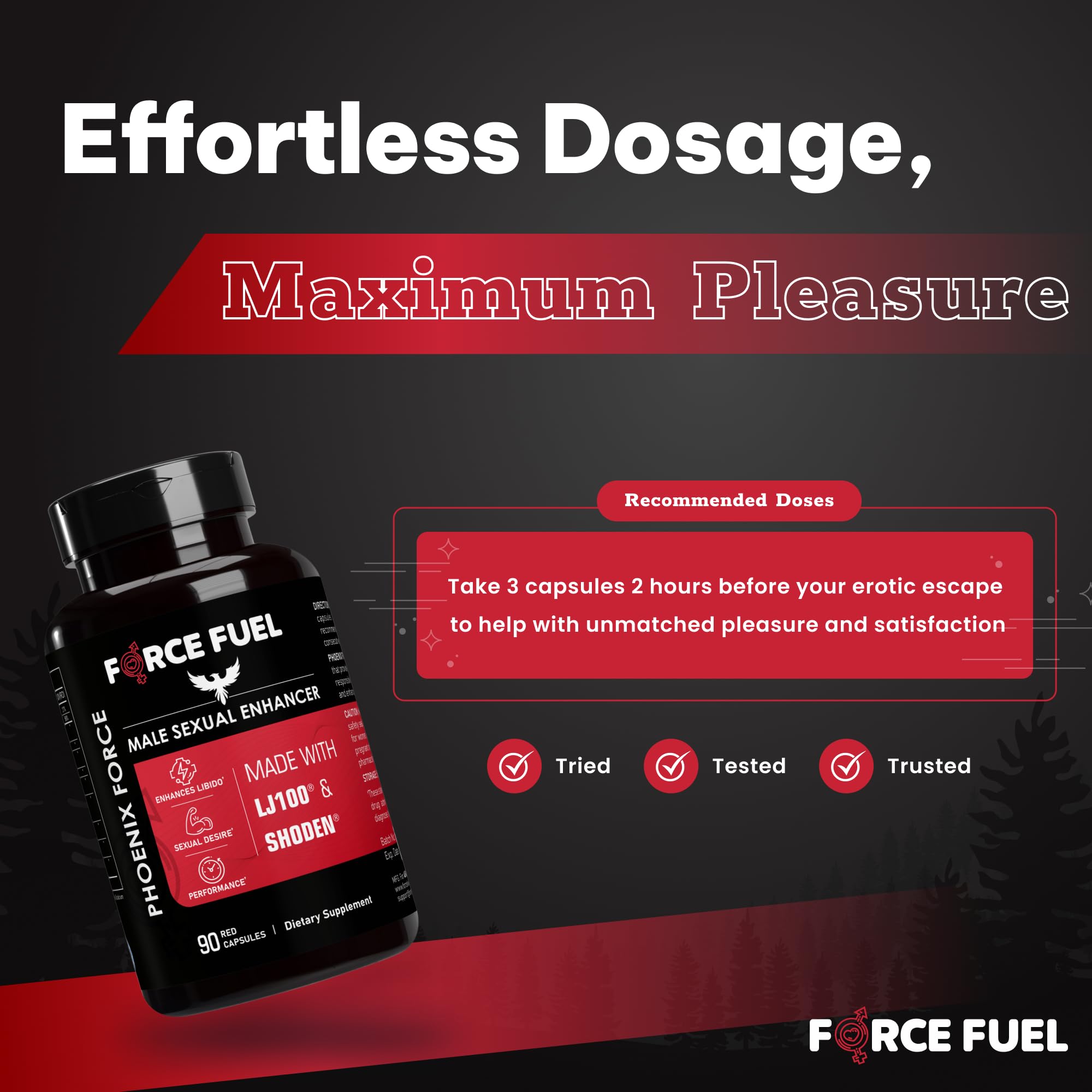 Capsules beside a glass of water, Phoenix Force for easy dosing.